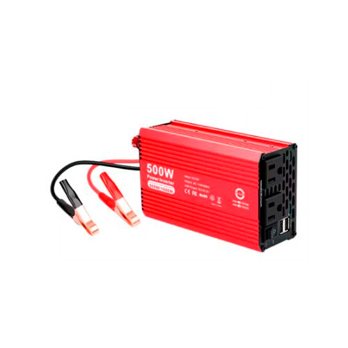 INVERSOR DE VOLTAJE POWER INVERTER 500W 12VDC A 120V 2 TOMAS 2 USB ROJO